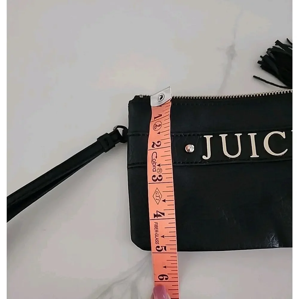 Juicy Couture Wristlet Vintage Black Leather Double Compartment Clutch Tassels
